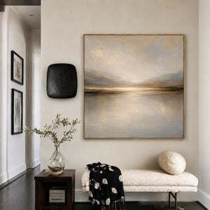 Luminous Gold Horizon and Misty Mountains Wall Art styled interior scene 4 | OILDECO