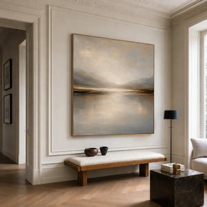 Luminous Gold Horizon and Misty Mountains Wall Art styled interior scene 5 | OILDECO