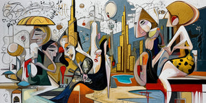 Lively Gathering Panoramic Wall Art artwork view | OILDECO