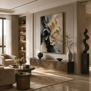 Ivory Bloom Textured Wall Art styled in a modern living room | Oildeco