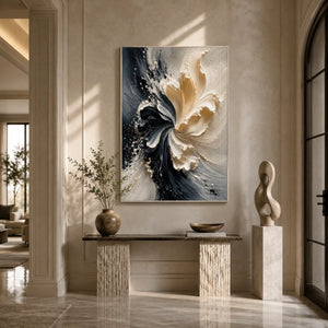 Ivory Bloom Textured Wall Art shown in a calm bedroom setting | Oildeco
