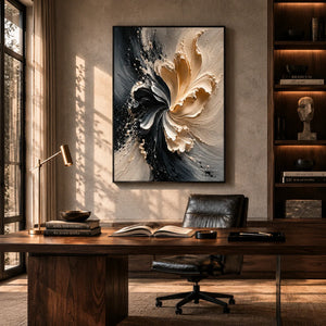 Ivory Bloom Textured Wall Art displayed in a bright dining room | Oildeco