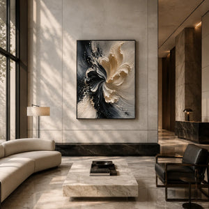 Ivory Bloom Textured Wall Art shown in a quiet home office | Oildeco