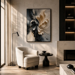 Ivory Bloom Textured Wall Art styled with minimal interior decor | Oildeco