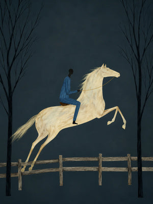 Midnight Rider White Horse Wall Art artwork view | OILDECO