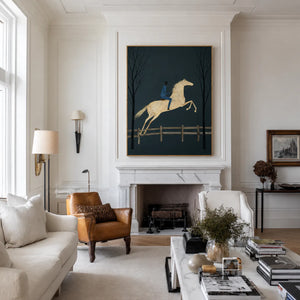 Midnight Rider White Horse Wall Art styled interior scene 3 | OILDECO