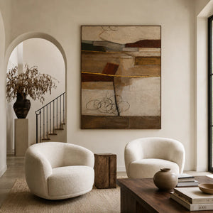 Earthbound Layers Neutral Geometric Wall Art styled interior scene 2 | OILDECO