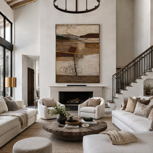 Earthbound Layers Neutral Geometric Wall Art styled interior scene 3 | OILDECO