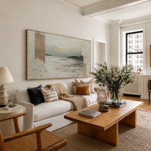 Quiet Passage Panoramic Coastal Wall Art styled interior scene 3 | OILDECO