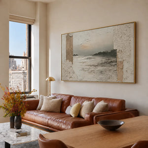 Quiet Passage Panoramic Coastal Wall Art styled interior scene 4 | OILDECO