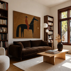 Ochre Trail Rider Folk Wall Art styled interior scene 1 | OILDECO
