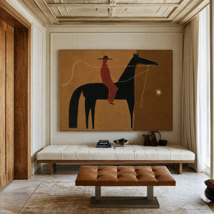 Ochre Trail Rider Folk Wall Art styled interior scene 2 | OILDECO