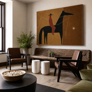 Ochre Trail Rider Folk Wall Art styled interior scene 4 | OILDECO