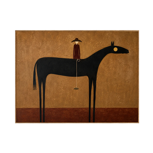 Still Horizon Black Horse Folk Wall Art | OILDECO