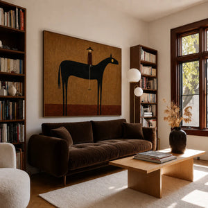 Still Horizon Black Horse Folk Wall Art styled interior scene 1 | OILDECO