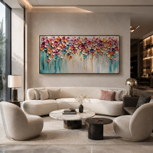 Bloom Cascade Floral Wall Art displayed in a bright dining room | Oildeco
