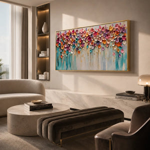 Bloom Cascade Floral Wall Art shown in a quiet home office | Oildeco