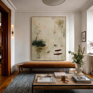 Quiet Garden Sage Abstract Wall Art styled interior scene 1 | OILDECO