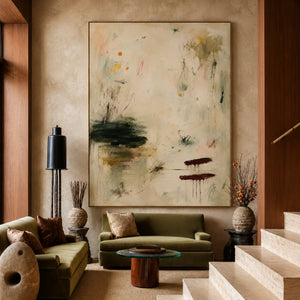 Quiet Garden Sage Abstract Wall Art styled interior scene 2 | OILDECO