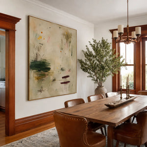 Quiet Garden Sage Abstract Wall Art styled interior scene 3 | OILDECO
