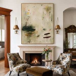 Quiet Garden Sage Abstract Wall Art styled interior scene 4 | OILDECO