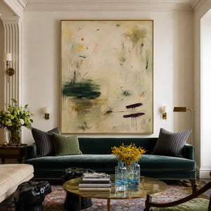 Quiet Garden Sage Abstract Wall Art styled interior scene 5 | OILDECO
