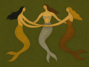 Three Graces Olive Folk Wall Art artwork view | OILDECO
