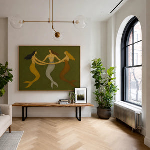 Three Graces Olive Folk Wall Art styled interior scene 1 | OILDECO