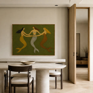 Three Graces Olive Folk Wall Art styled interior scene 2 | OILDECO