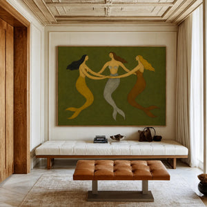 Three Graces Olive Folk Wall Art styled interior scene 3 | OILDECO