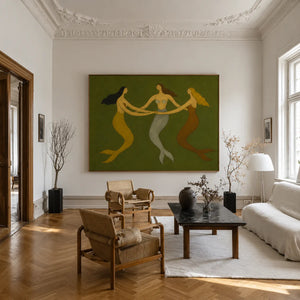 Three Graces Olive Folk Wall Art styled interior scene 4 | OILDECO