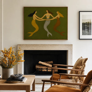 Three Graces Olive Folk Wall Art styled interior scene 5 | OILDECO