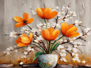 Amber Poppies Textured Floral Wall Art artwork view | OILDECO
