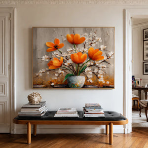Amber Poppies Textured Floral Wall Art styled interior scene 2 | OILDECO