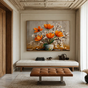 Amber Poppies Textured Floral Wall Art styled interior scene 3 | OILDECO