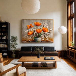 Amber Poppies Textured Floral Wall Art styled interior scene 4 | OILDECO