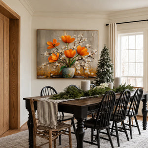 Amber Poppies Textured Floral Wall Art styled interior scene 5 | OILDECO