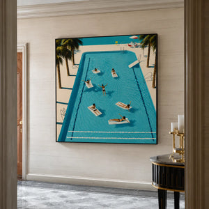 Poolside Leisure Aerial Wall Art styled interior scene 2 | OILDECO