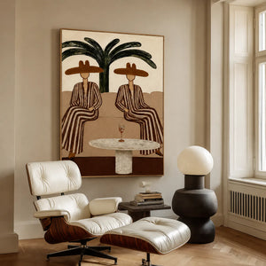 Palm Shade Conversation Folk Wall Art styled interior scene 5 | OILDECO