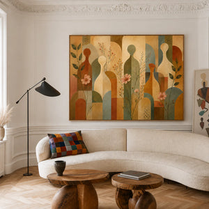 Meadow Rhythm Mid Century Botanical Wall Art styled interior scene 1 | OILDECO