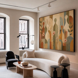 Meadow Rhythm Mid Century Botanical Wall Art styled interior scene 2 | OILDECO