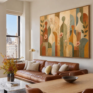 Meadow Rhythm Mid Century Botanical Wall Art styled interior scene 3 | OILDECO