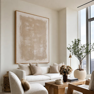 Soft Field Beige Minimalist Wall Art styled interior scene 2 | OILDECO