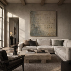 Rivet Grid Textured Wall Art styled in a modern living room | Oildeco