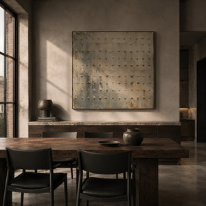 Rivet Grid Textured Wall Art styled in a contemporary entryway | Oildeco