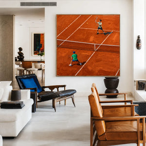 Clay Court Rally Tennis Wall Art styled interior scene 2 | OILDECO