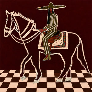 Checkered Trail Horse Rider Folk Wall Art artwork view | OILDECO