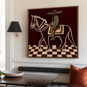 Checkered Trail Horse Rider Folk Wall Art styled interior scene 3 | OILDECO