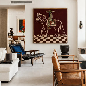 Checkered Trail Horse Rider Folk Wall Art styled interior scene 5 | OILDECO