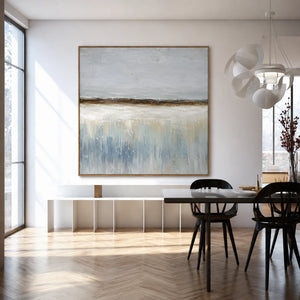 Misty Shoreline Blue Abstract Wall Art styled interior scene 1 | OILDECO